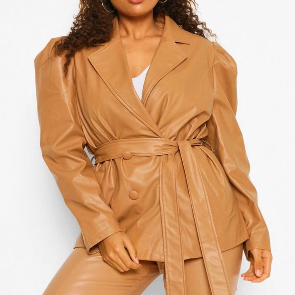 Boohoo Plus Tan Leather Jacket